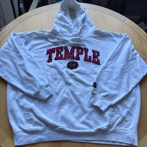Temple White Hoodie with Red Logo
